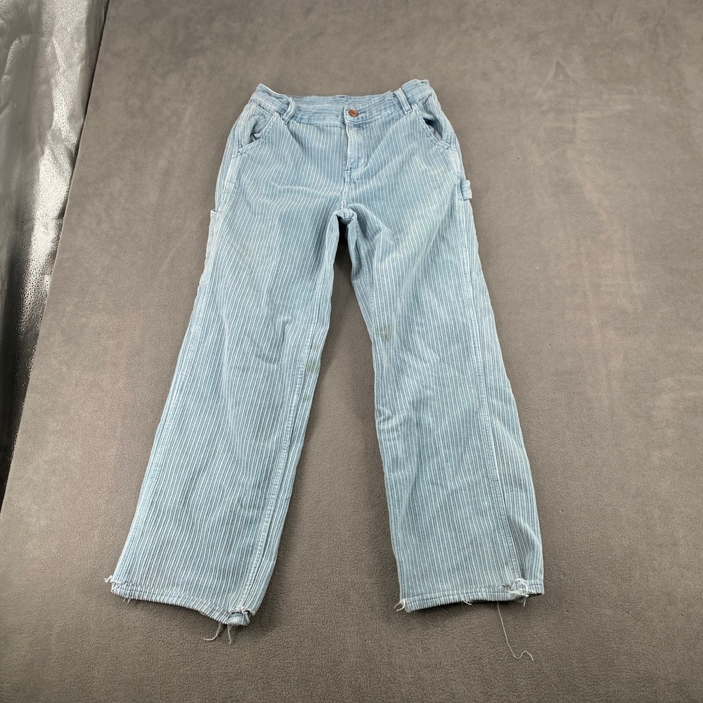 Vintage Light Blue Corduroy Pants Straight Leg Relaxed Distressed Hem 29x27.5